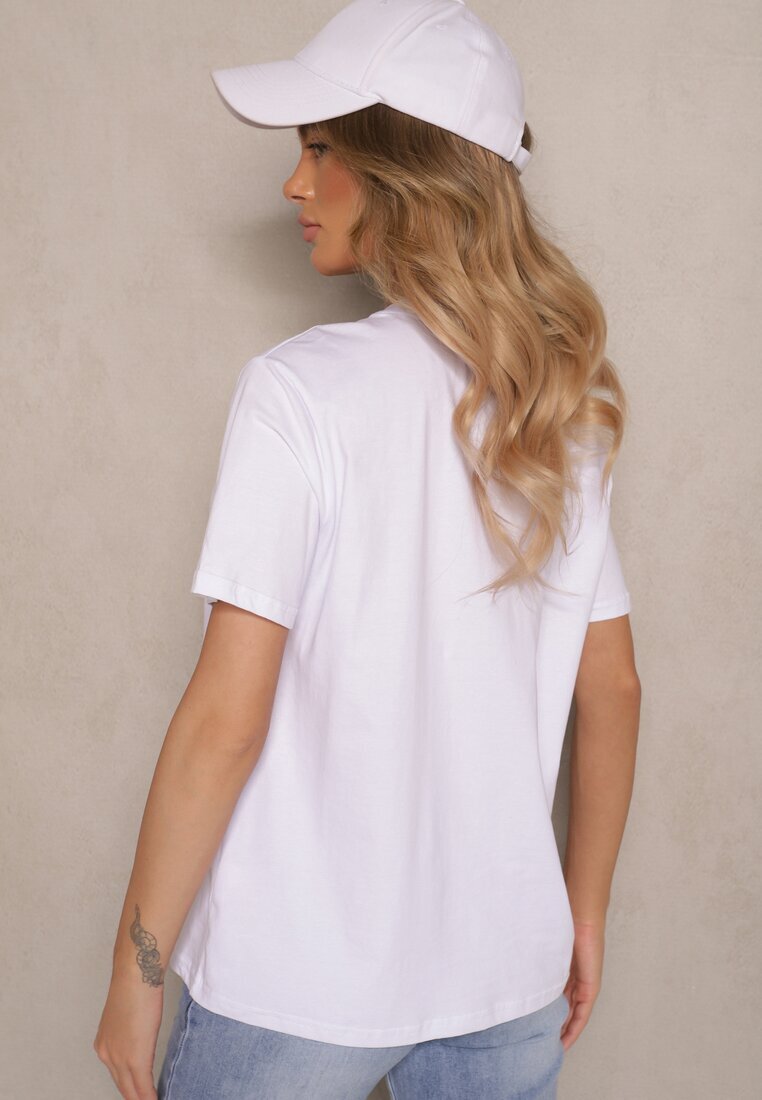 glo-story Tricou Alb din Bumbac cu Lanț Decorativ Imitând Colierul Sohna
