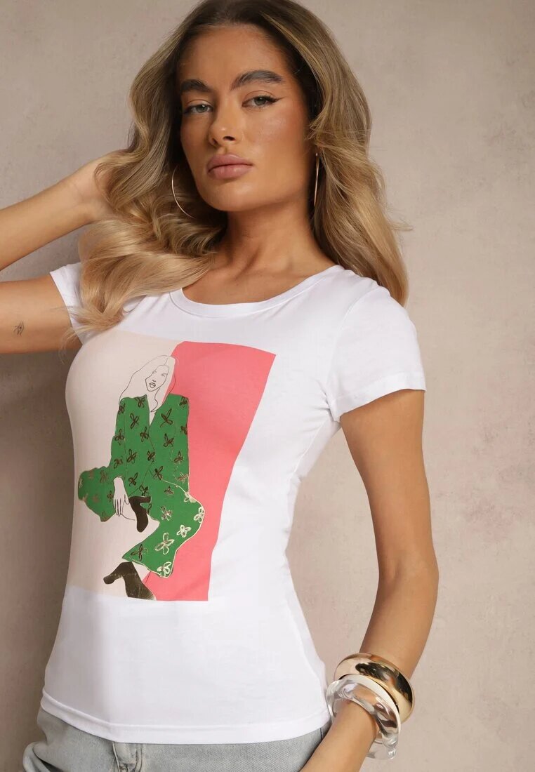 glo-story Tricou Alb din Bumbac Decorat cu Imprimeu Aizana