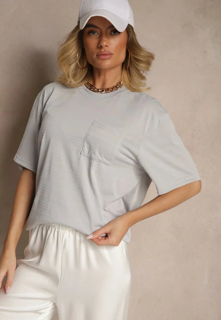 glo-story Tricou Gri deschis cu buzunar cusut TLanitra
