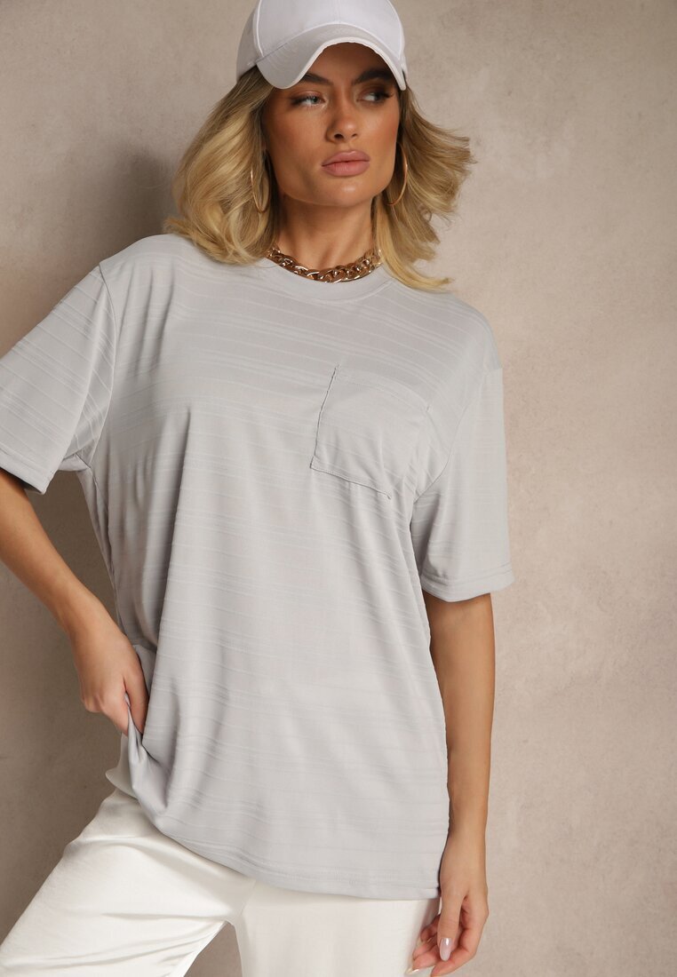glo-story Tricou Gri deschis cu buzunar cusut TLanitra