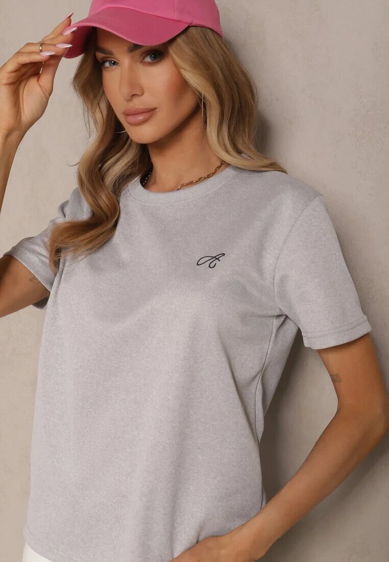 glo-story Tricou Gri deschis Decorat cu broderie minimalistă Galeneria