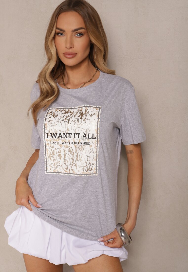 glo-story Tricou Gri deschis din bumbac cu imprimeu Tellanis