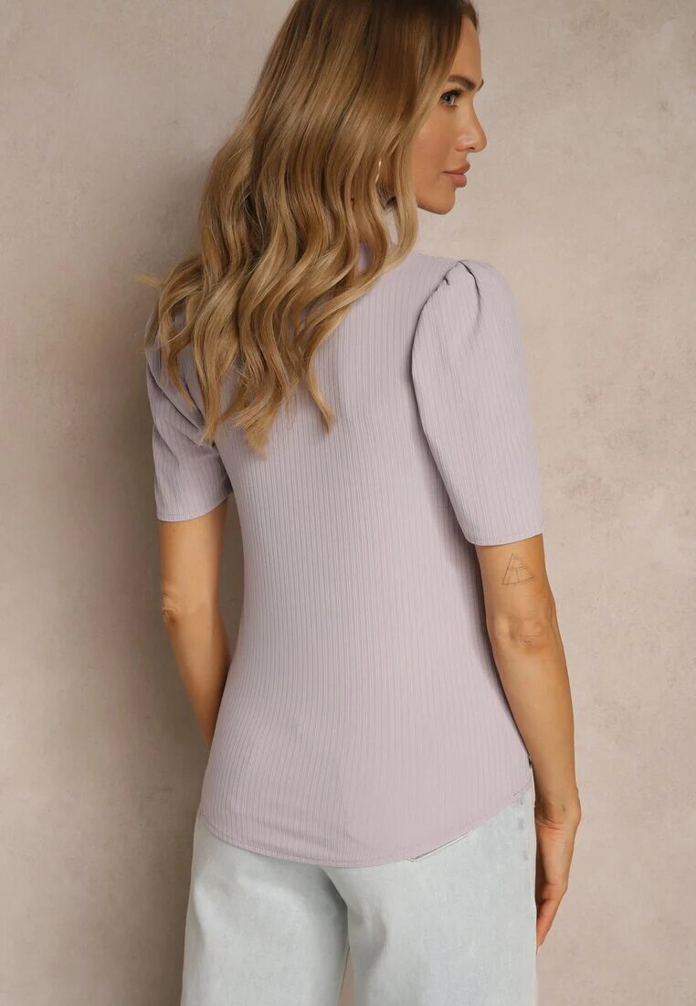 glo-story Tricou mov deschis din material reiat cu pliuri la mâneci Kolaniella