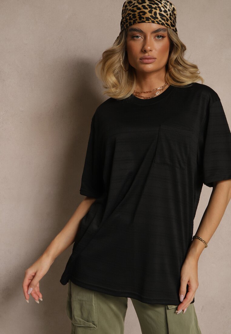 glo-story Tricou Negru cu buzunar aplicat TLanitra