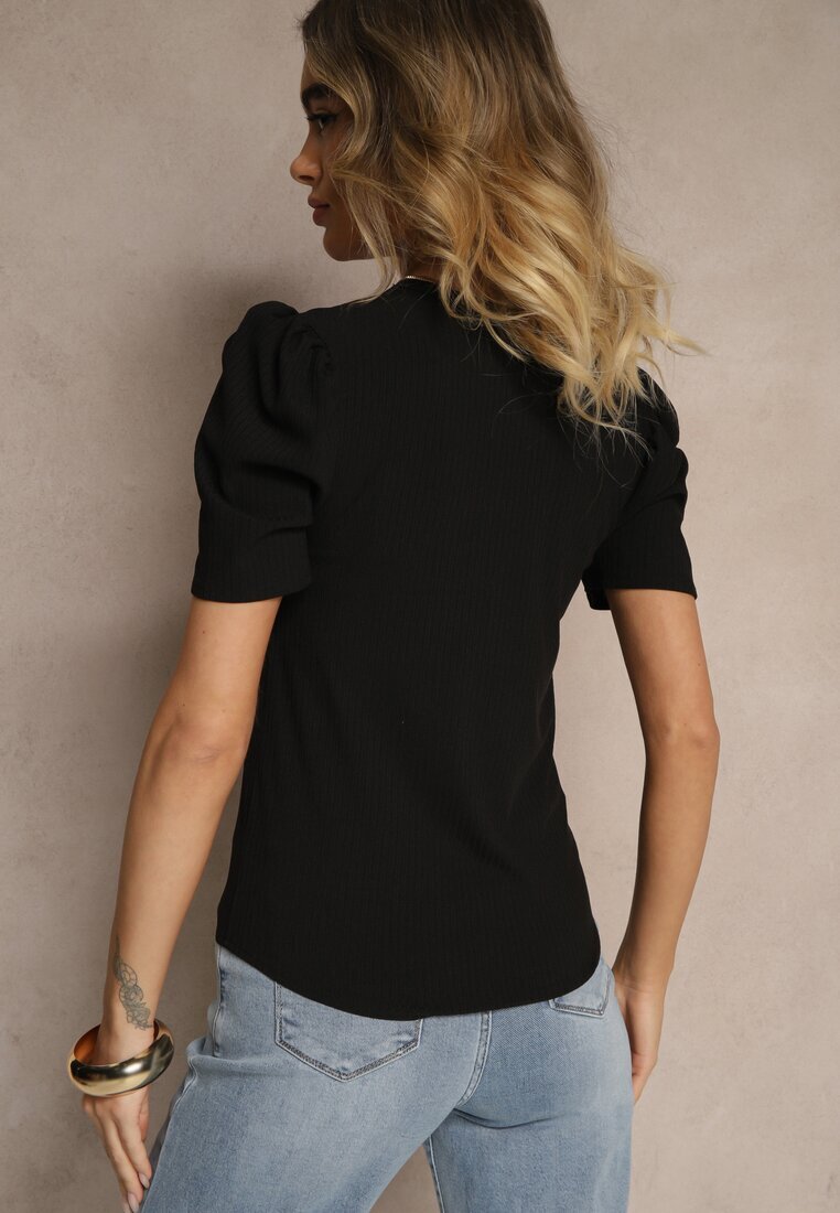 glo-story Tricou Negru cu Decolteu Triunghiular Sunille