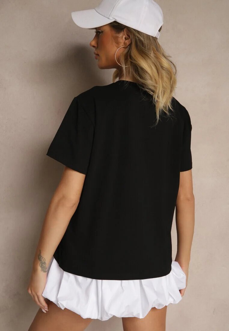 glo-story Tricou Negru de bumbac cu aplicație cu paiete în formă de fundiță Tenuria