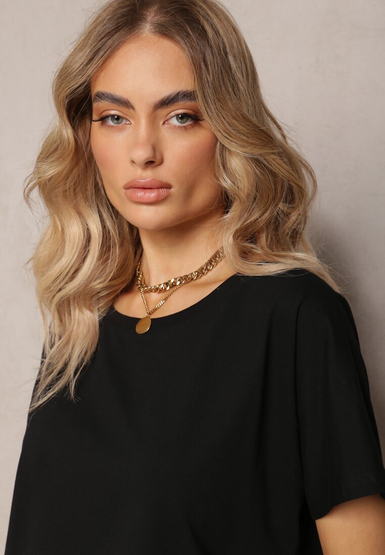 glo-story Tricou Negru de bumbac cu mânecă scurtă Kyndell
