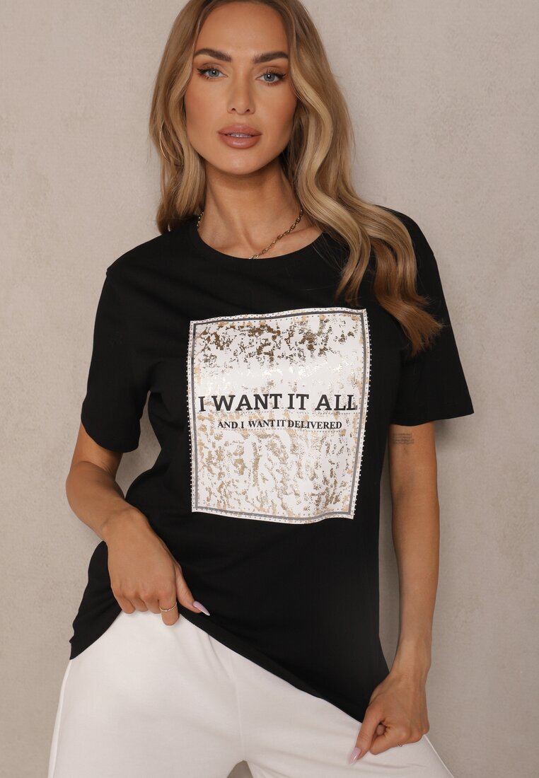 glo-story Tricou Negru din Bumbac cu Imprimeu Tellanis
