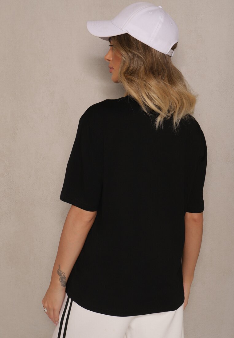 glo-story Tricou Negru din Bumbac Decorat cu Sclipici Isadelle