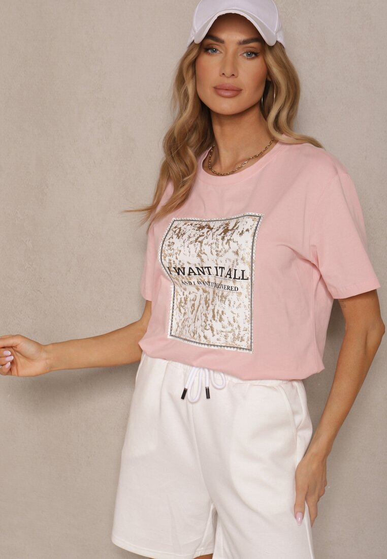 glo-story Tricou Roz din bumbac cu imprimeu Tellanis