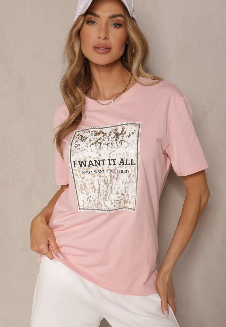 glo-story Tricou Roz din bumbac cu imprimeu Tellanis