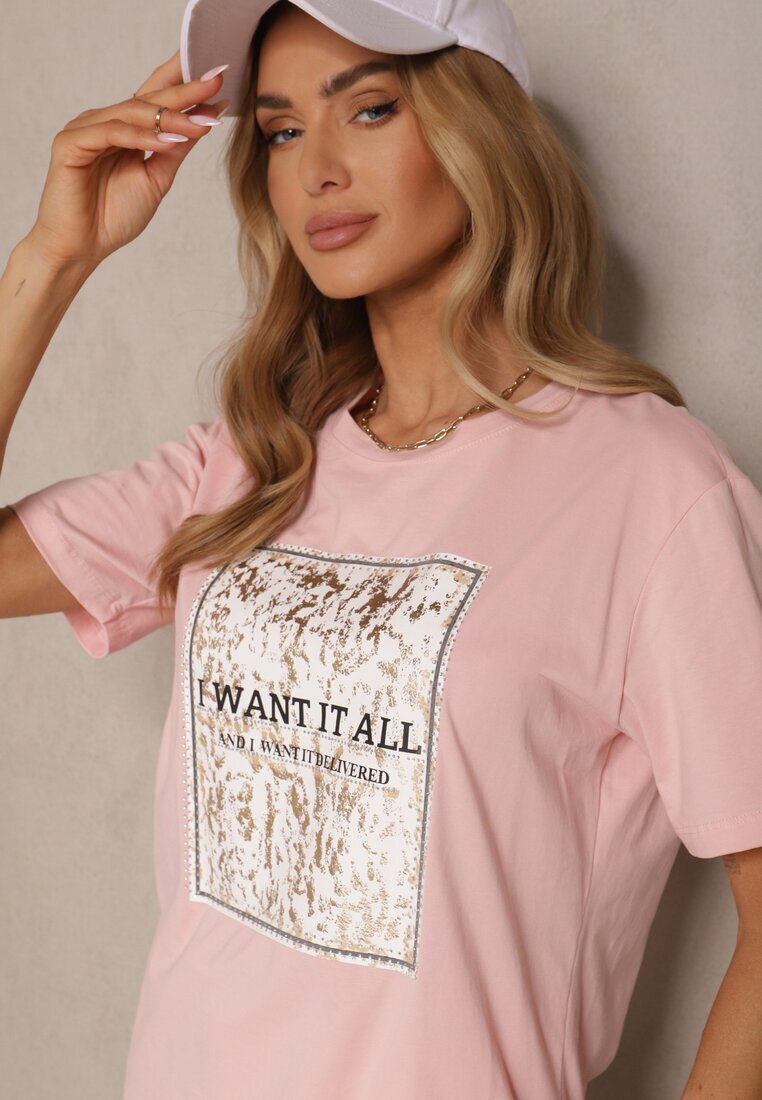 glo-story Tricou Roz din bumbac cu imprimeu Tellanis