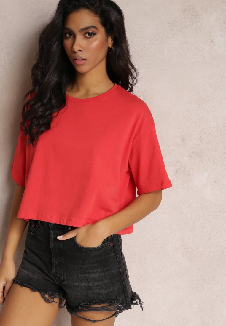 glo-story Tricou scurt Roșu Oversize cu Mânecă Scurtă Tiloyea