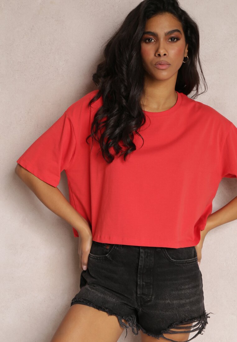 glo-story Tricou scurt Roșu Oversize cu Mânecă Scurtă Tiloyea