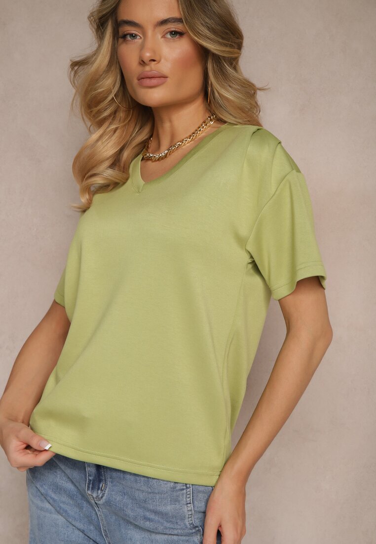 glo-story Tricou Verde cu Decolteu în V Fonellea