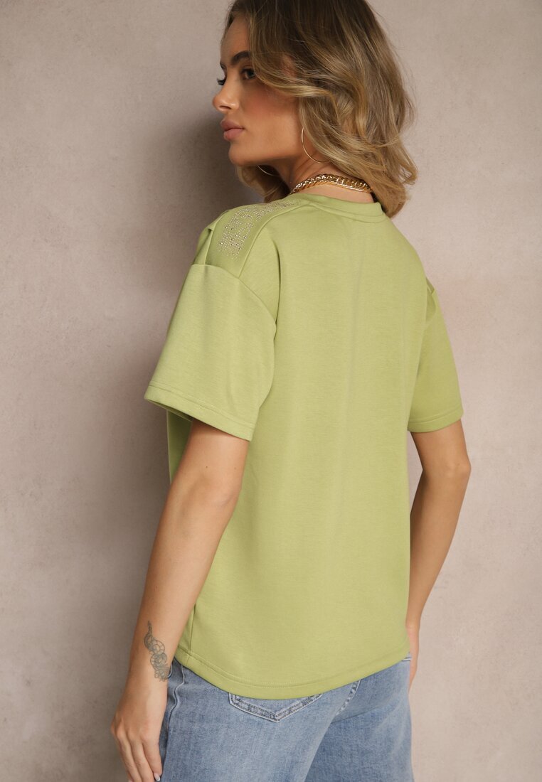 glo-story Tricou Verde cu Decolteu în V Fonellea
