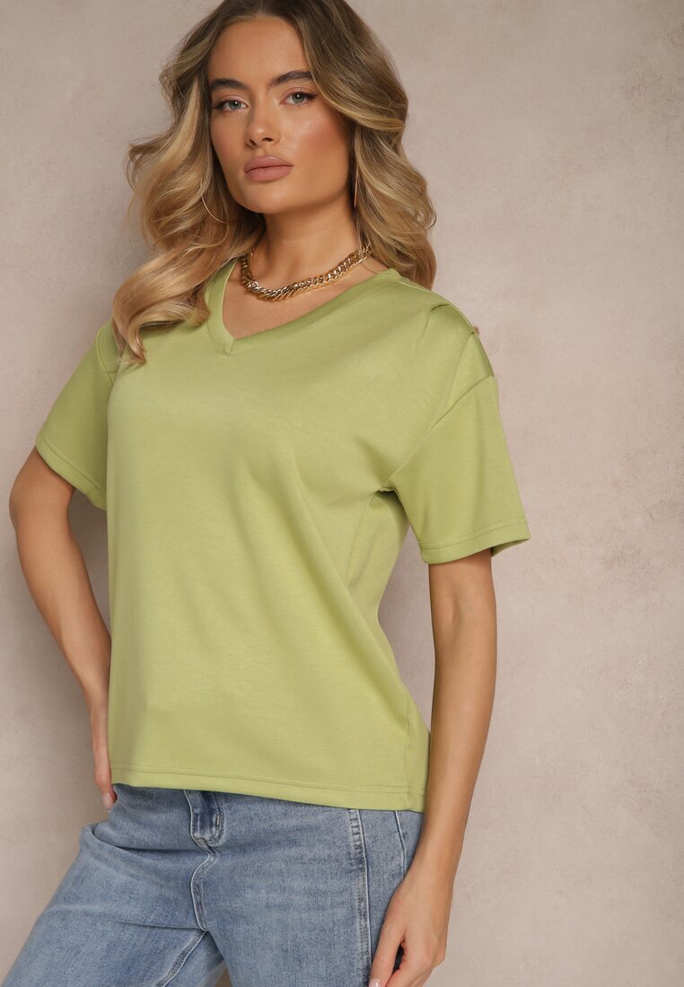 glo-story Tricou Verde cu Decolteu în V Fonellea