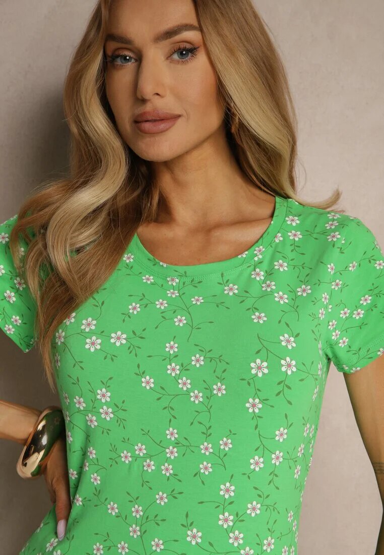 glo-story Tricou Verde de bumbac cu model floral Savioraie