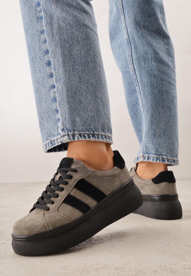 goodin Adidași Bej închis Din piele întoarsă Chunky pe Platformă Teslara