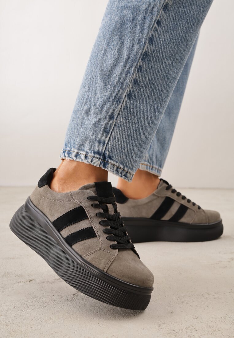 goodin Adidași Bej închis Din piele întoarsă Chunky pe Platformă Teslara