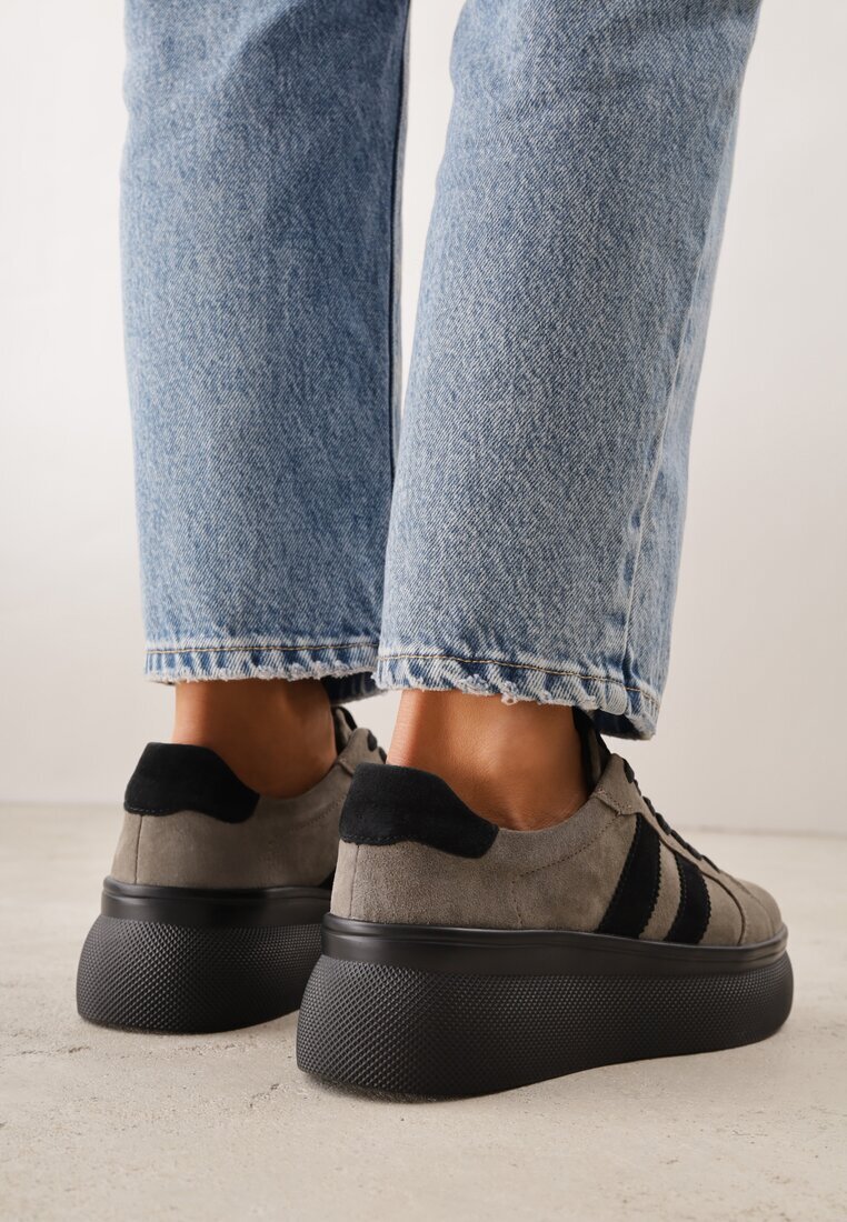 goodin Adidași Bej închis Din piele întoarsă Chunky pe Platformă Teslara