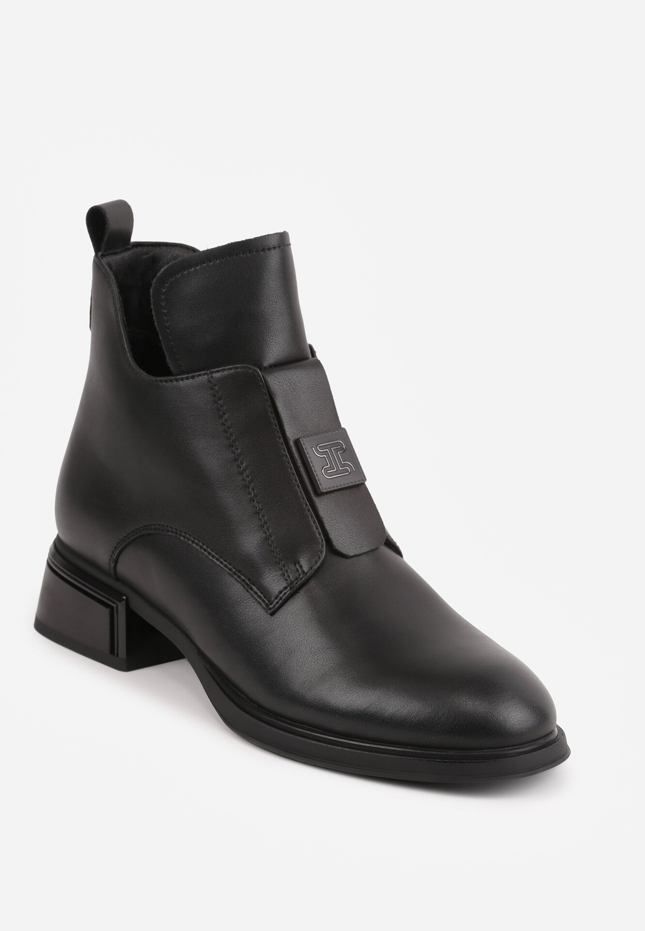 goodin Botine din piele naturală cu toc plat decorate cu aplicație și decupaje Gilith Negre