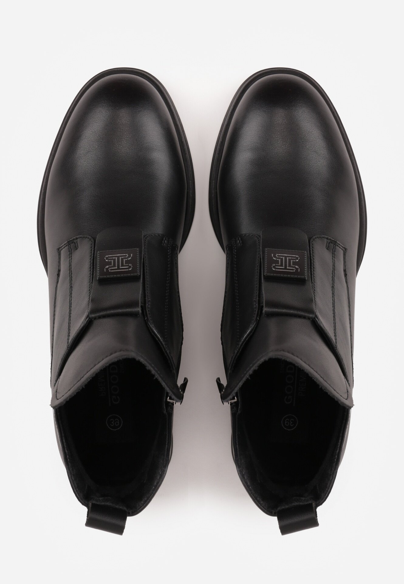 goodin Botine din piele naturală cu toc plat decorate cu aplicație și decupaje Gilith Negre