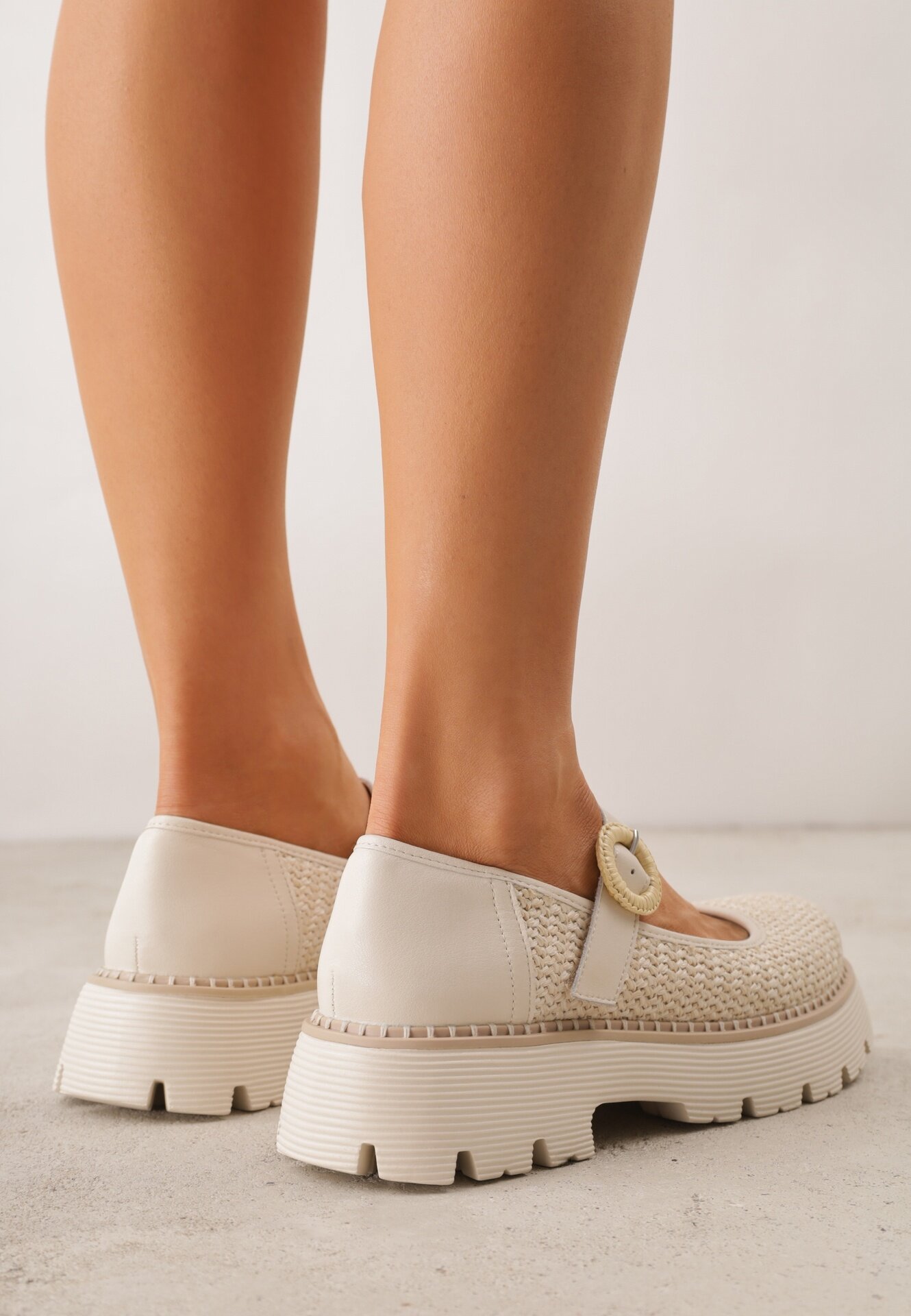 goodin Pantofi din Piele Bej Mary Jane stil Chunky Decorați cu împletitură Morxina