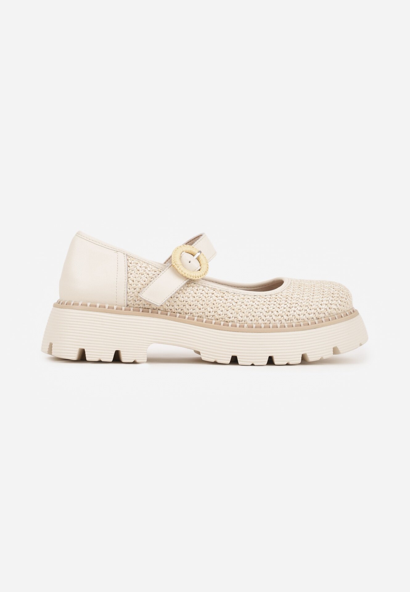 goodin Pantofi din Piele Bej Mary Jane stil Chunky Decorați cu împletitură Morxina