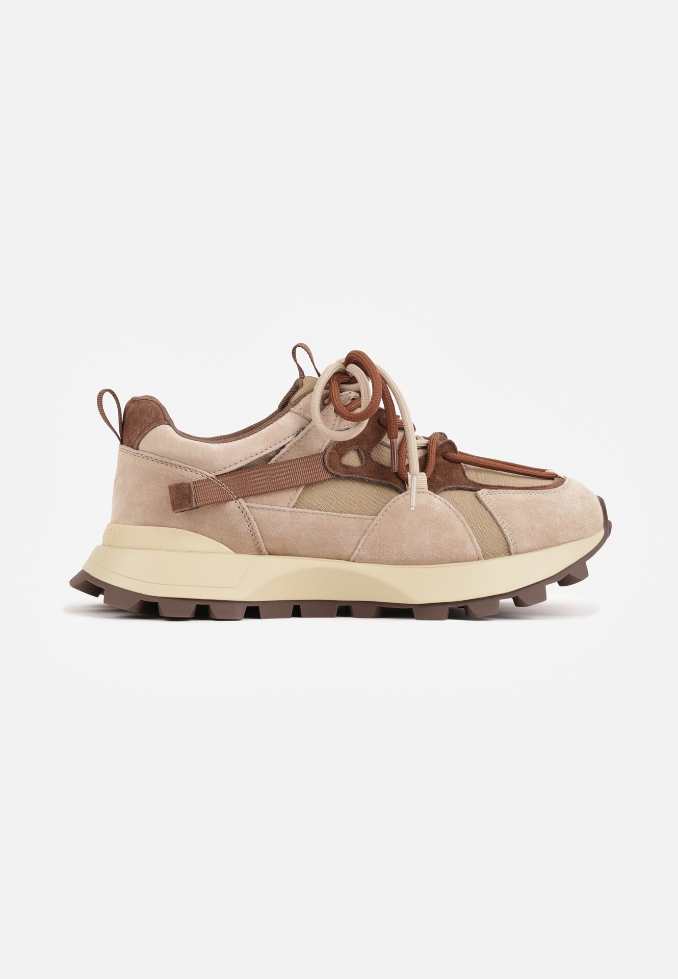 goodin Sneakers chunky din piele întoarsă cu tip cravată dublu și perforații Kildei Bej