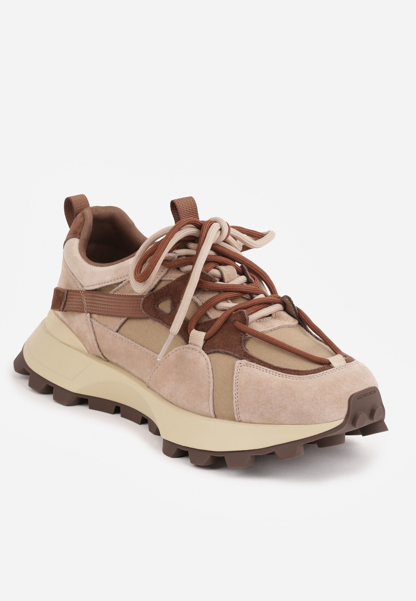 goodin Sneakers chunky din piele întoarsă cu tip cravată dublu și perforații Kildei Bej