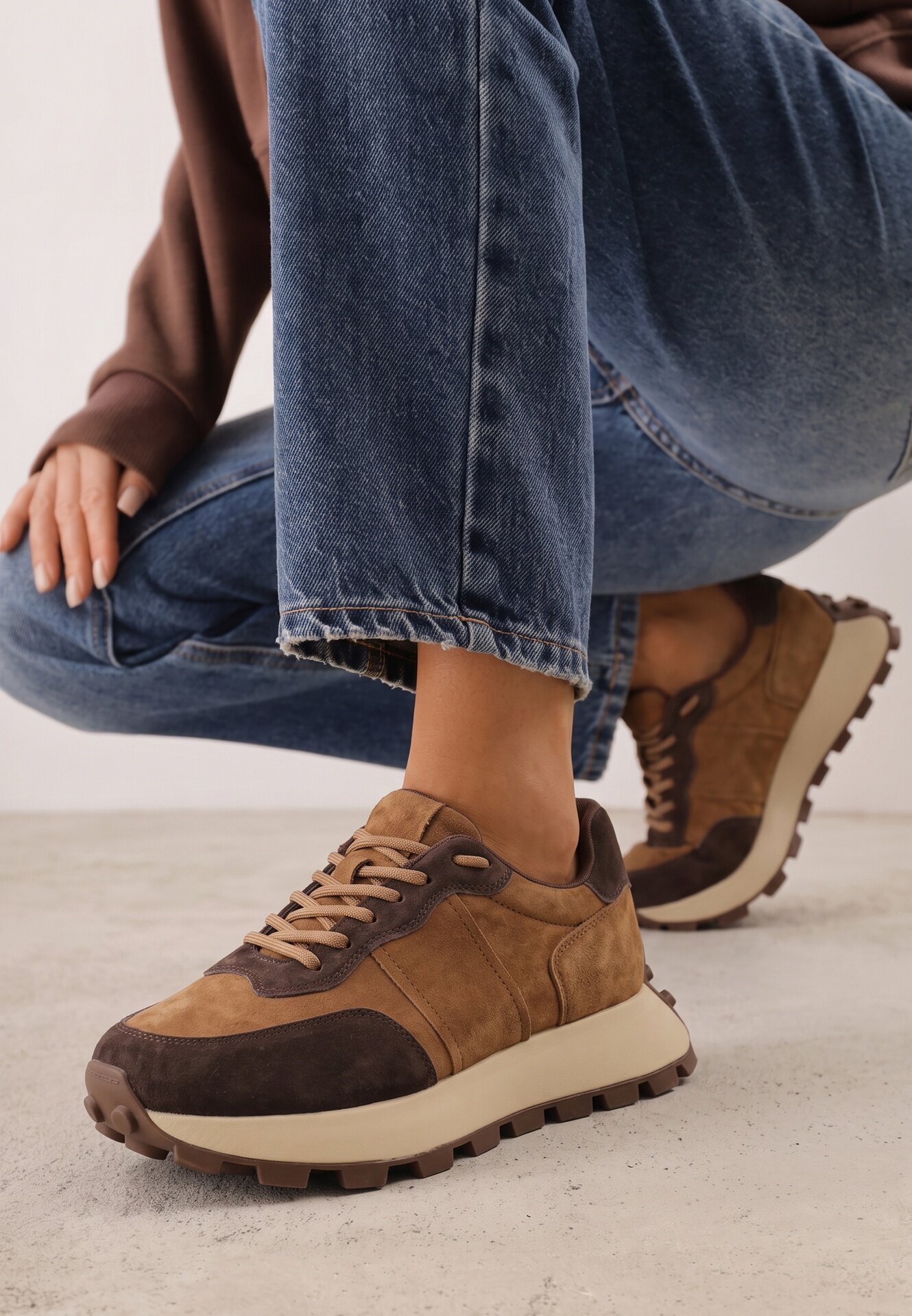 goodin Sneakers chunky din piele pe platformă cu talpă aderentă Calmo Maro