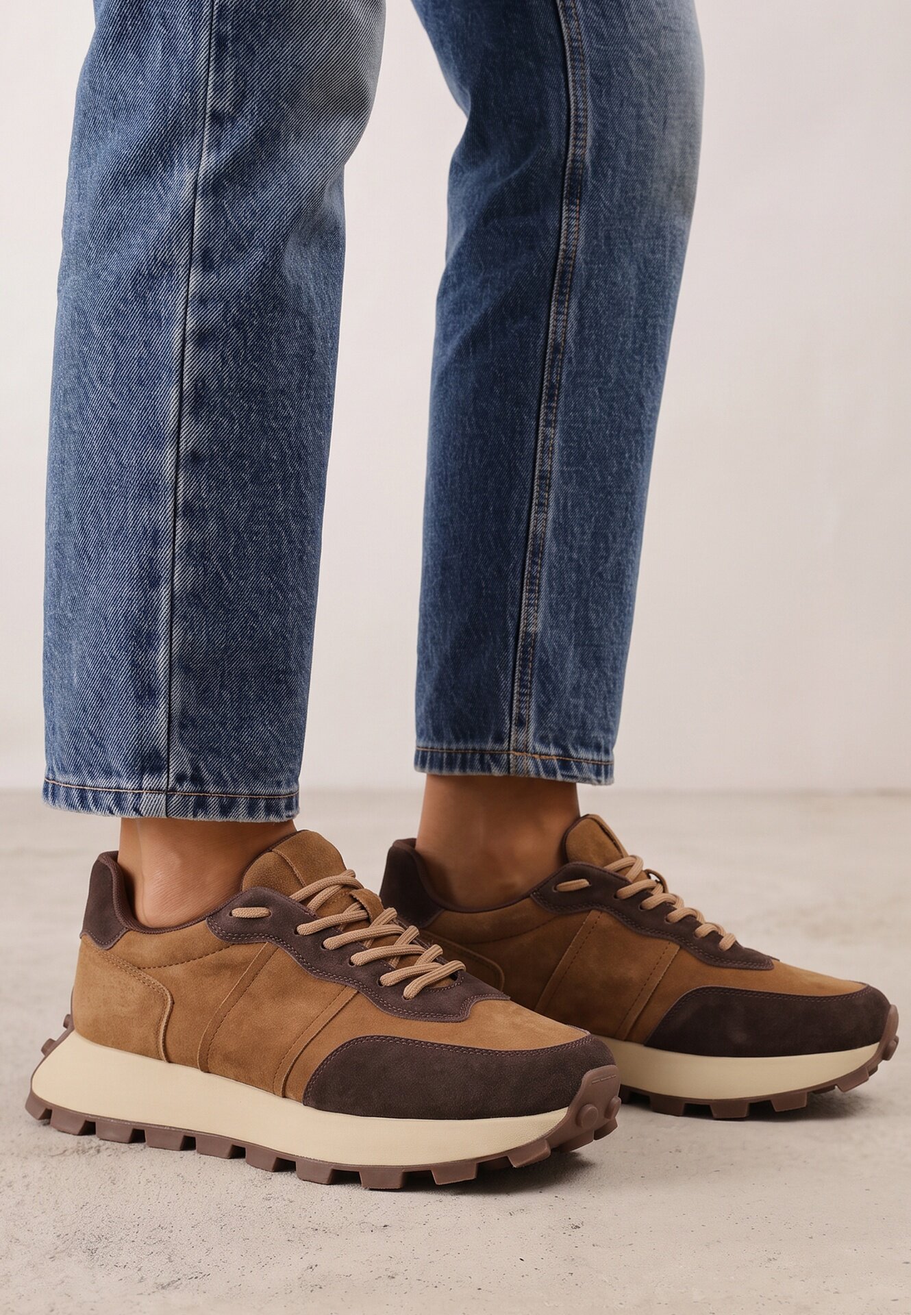 goodin Sneakers chunky din piele pe platformă cu talpă aderentă Calmo Maro