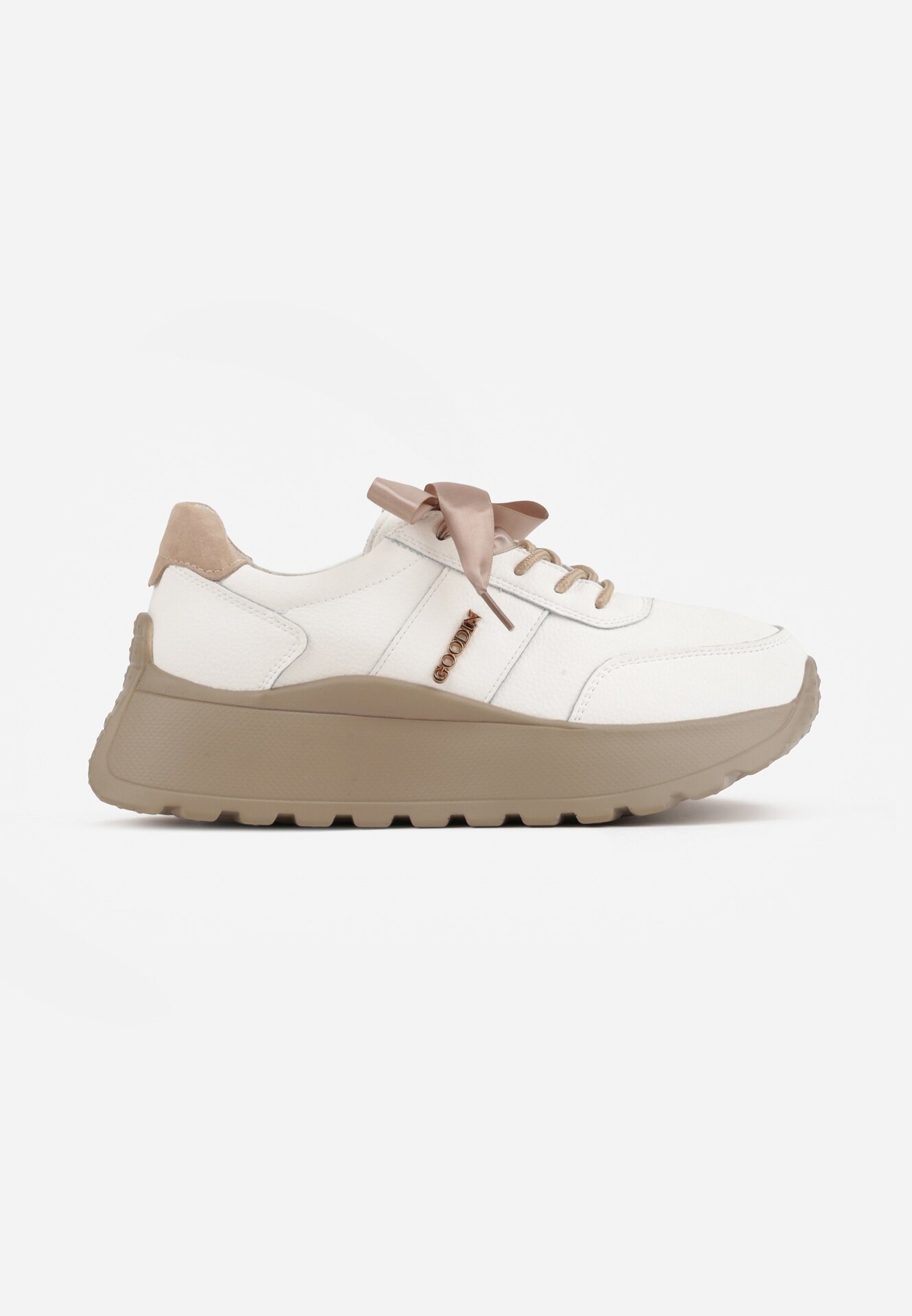 goodin Sneakers din piele cu două perechi de șireturi pe platformă Crocefissa Albi