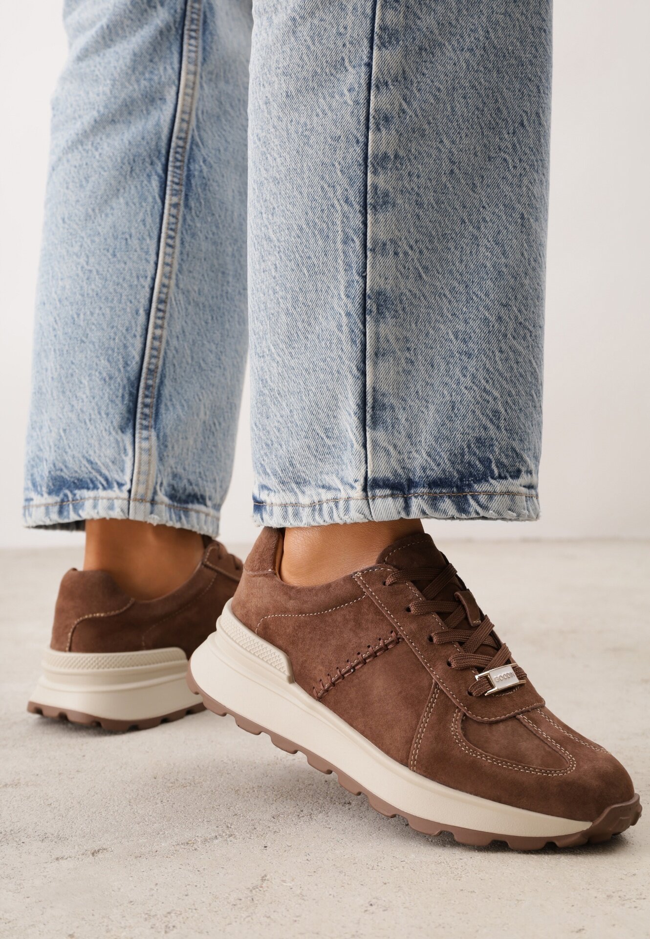 goodin Sneakers din piele întoarsă naturală pe platformă cu talpă profilată Eplia Maro închis