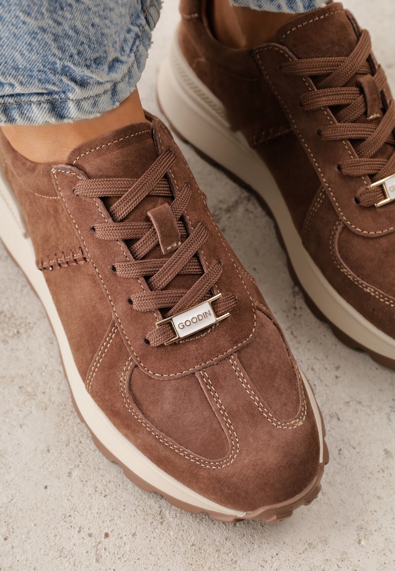 goodin Sneakers din piele întoarsă naturală pe platformă cu talpă profilată Eplia Maro închis