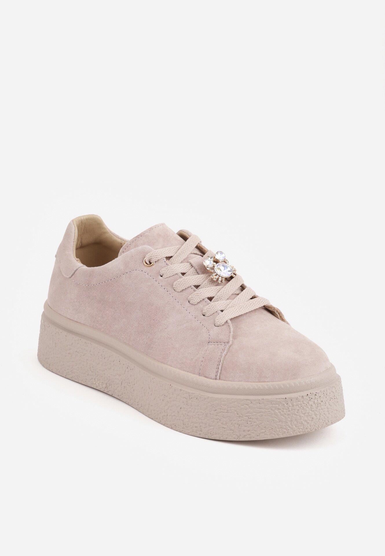 goodin Sneakers din piele întoarsă pe platformă cu aplicație cu zirconii Sulis Bej Bej Bej închis