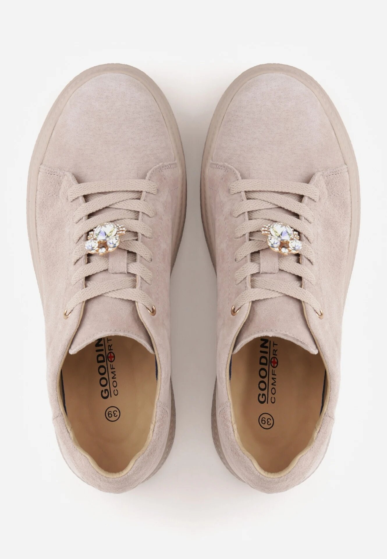 goodin Sneakers din piele întoarsă pe platformă cu aplicație cu zirconii Sulis Bej Bej Bej închis