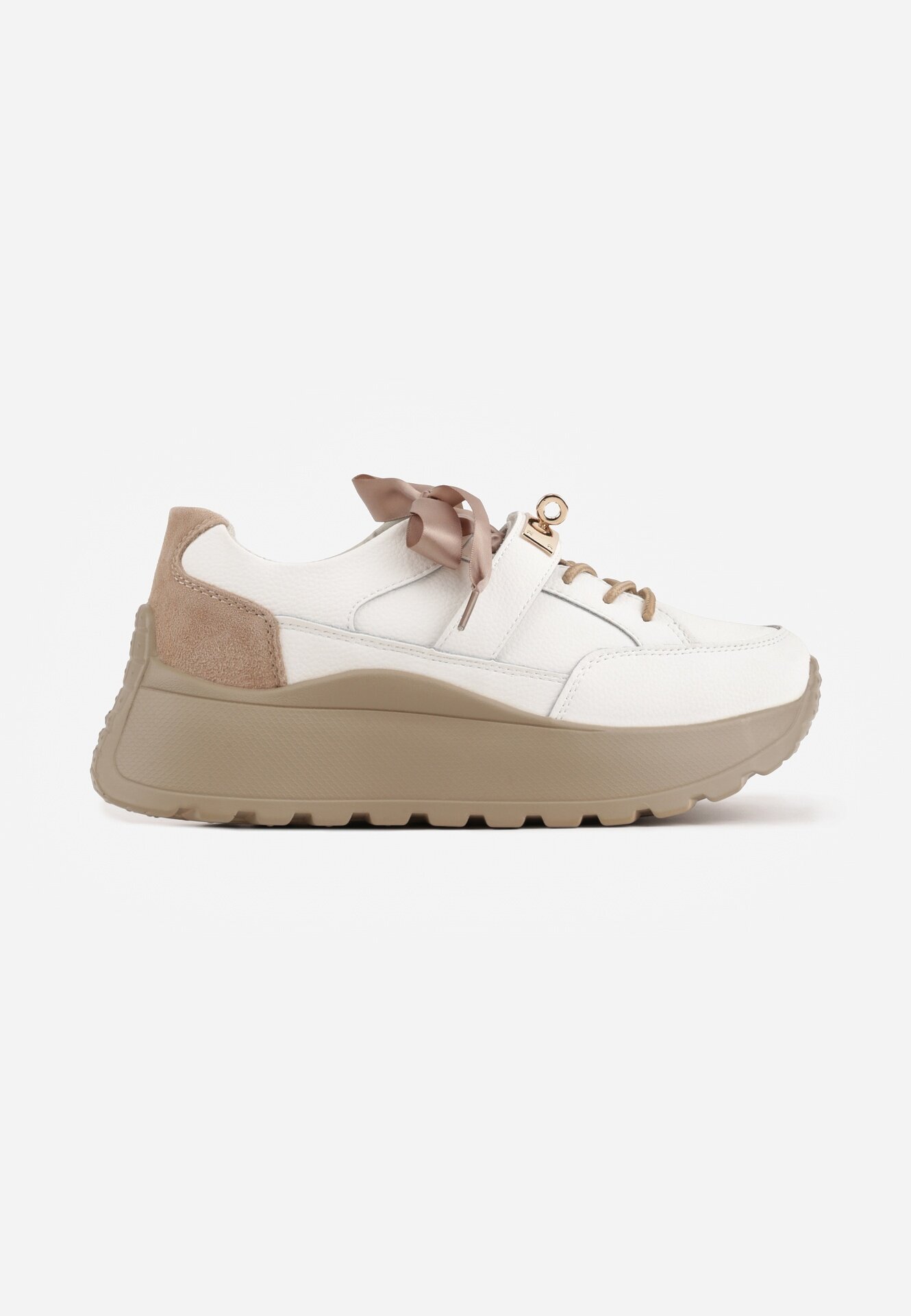 goodin Sneakers din piele naturală decorați cu închidere metalică și fundă din panglică Citlala Albi