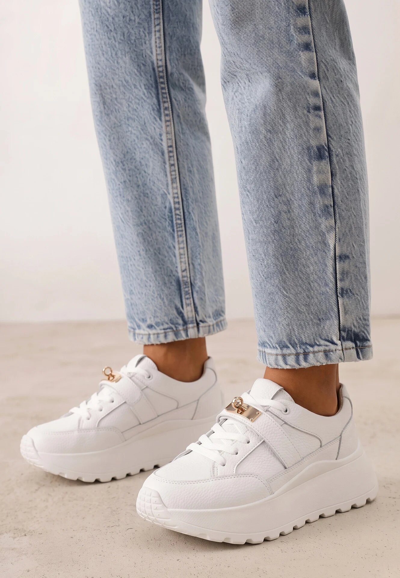 goodin Sneakers din piele naturală pe platformă cu închidere metalică Jeannine Albi