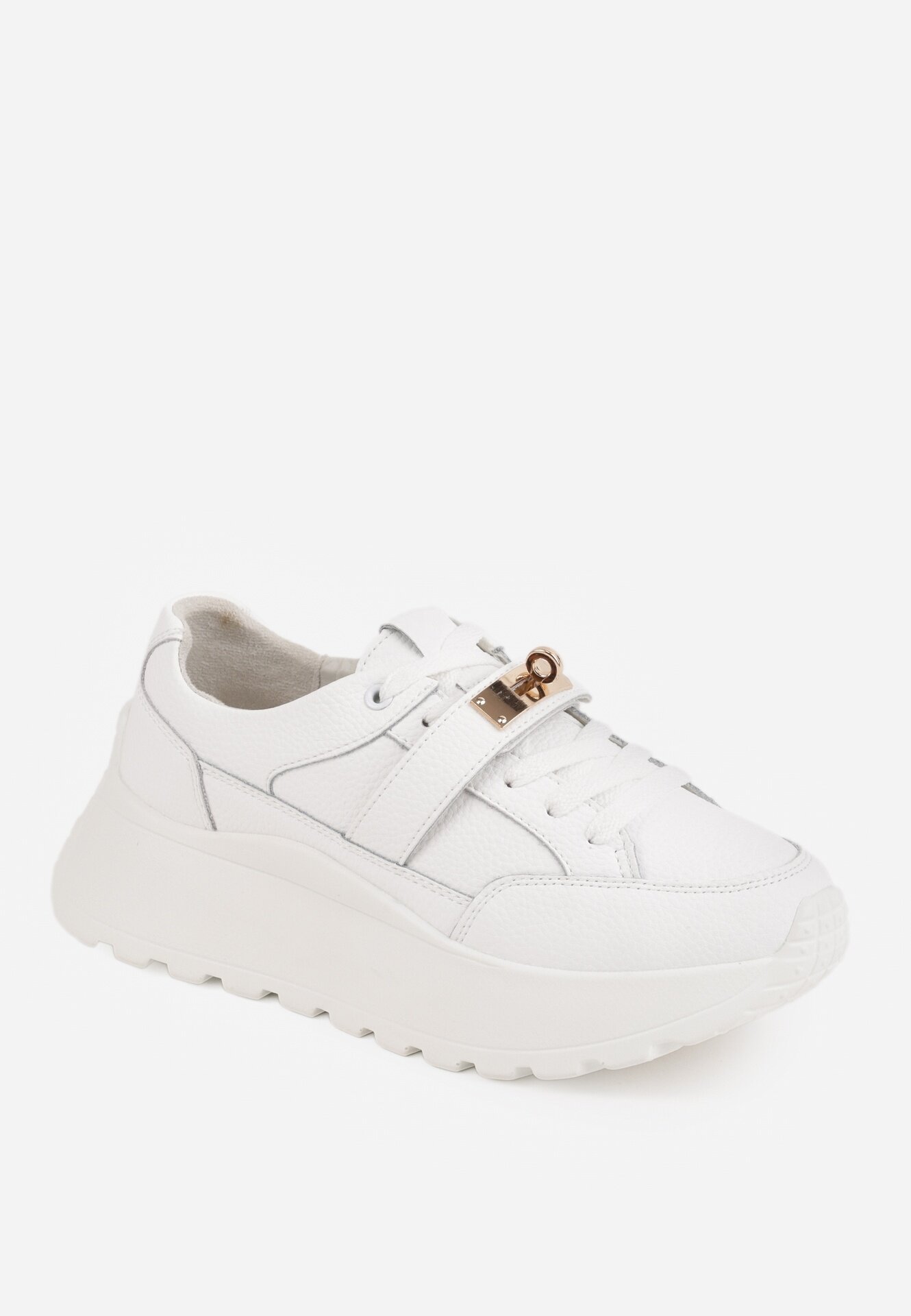 goodin Sneakers din piele naturală pe platformă cu închidere metalică Jeannine Albi