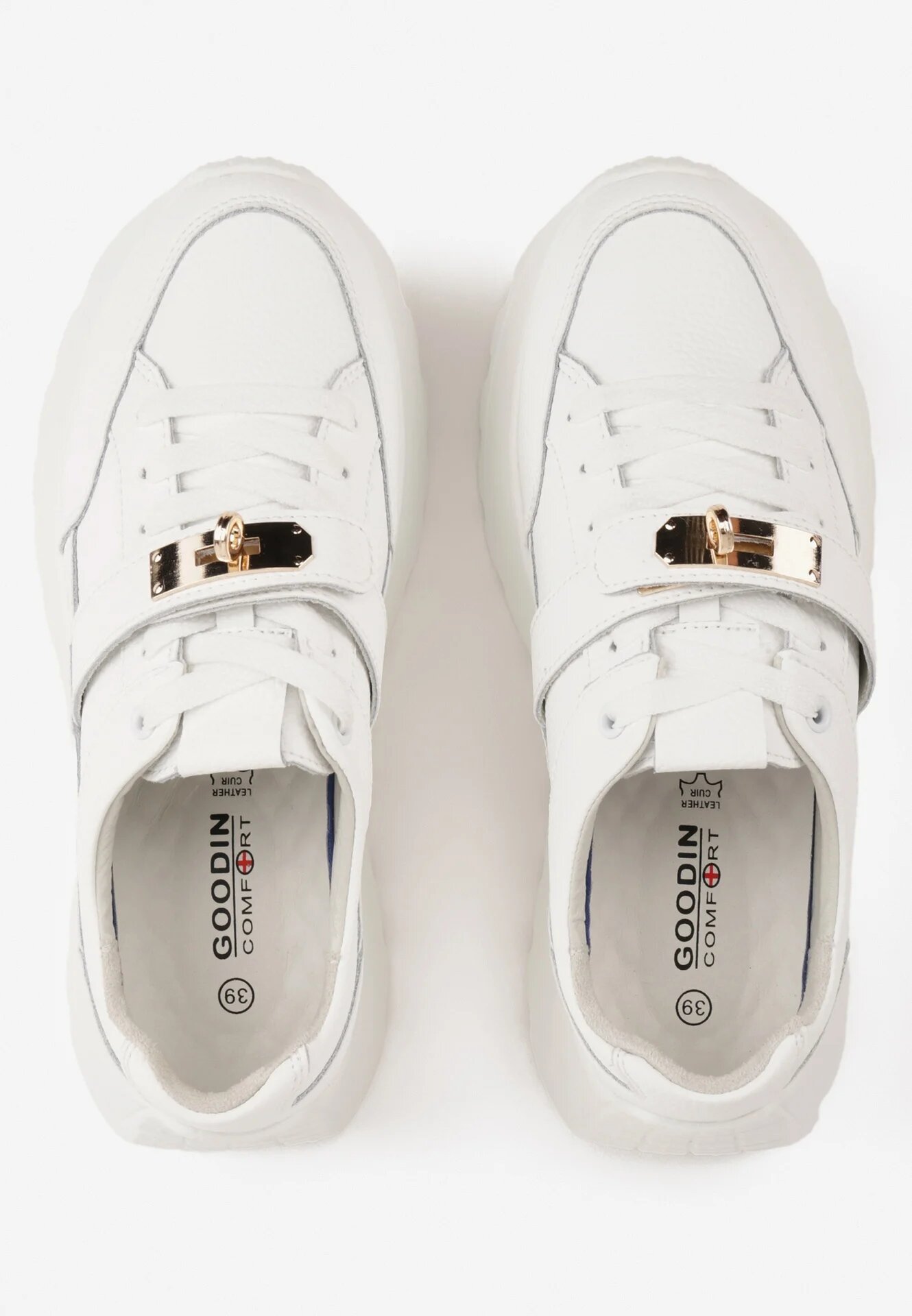 goodin Sneakers din piele naturală pe platformă cu închidere metalică Jeannine Albi