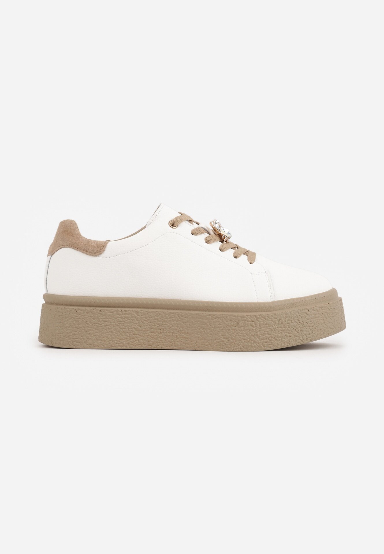 goodin Sneakers minimaliste din piele pe platformă cu aplicație cu strasuri Gorisa Alb cu bej