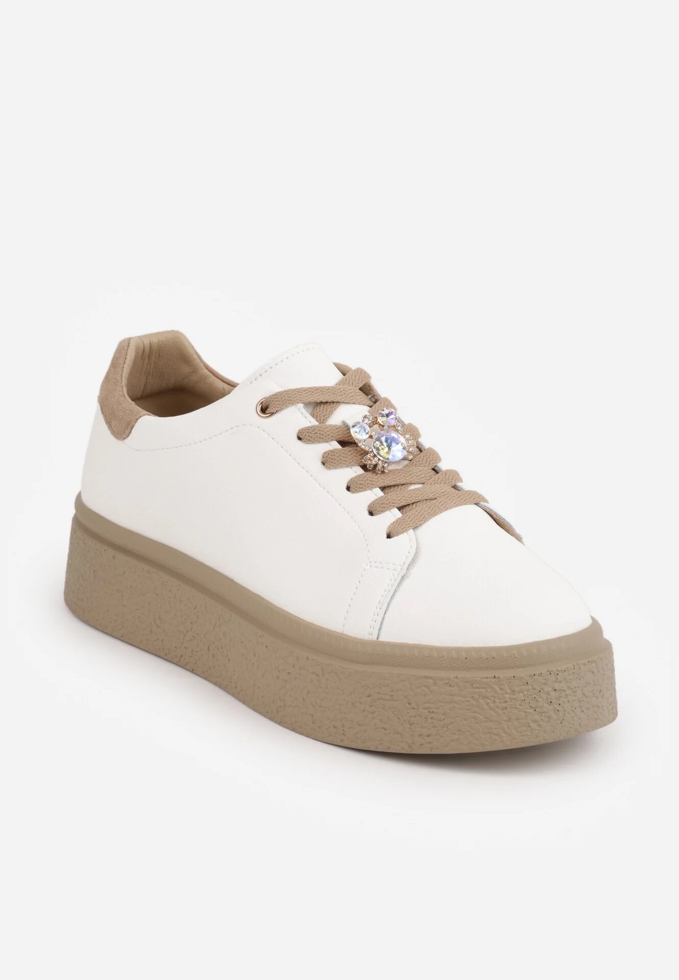 goodin Sneakers minimaliste din piele pe platformă cu aplicație cu strasuri Gorisa Alb cu bej