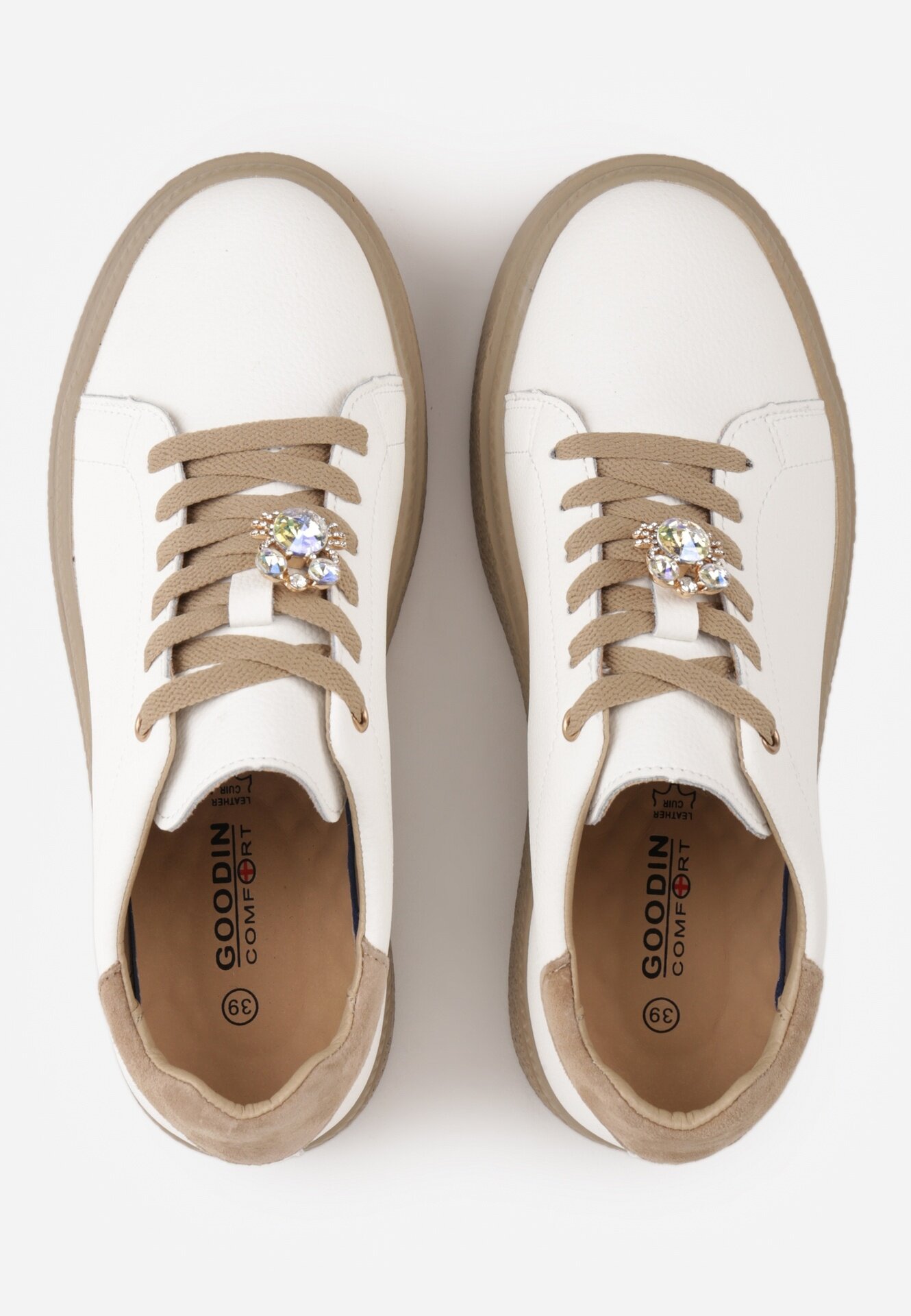 goodin Sneakers minimaliste din piele pe platformă cu aplicație cu strasuri Gorisa Alb cu bej