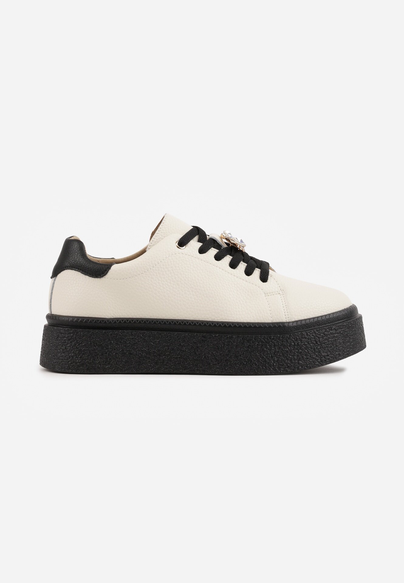 goodin Sneakers minimaliste din piele pe platformă cu aplicație cu strasuri Gorisa Bej cu negru