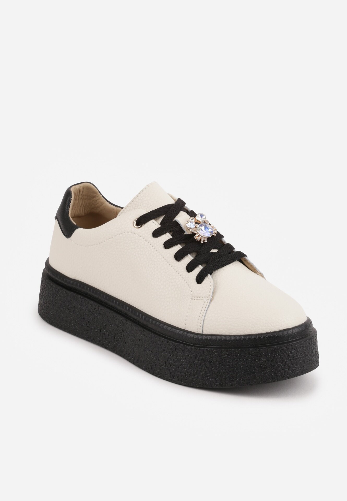 goodin Sneakers minimaliste din piele pe platformă cu aplicație cu strasuri Gorisa Bej cu negru