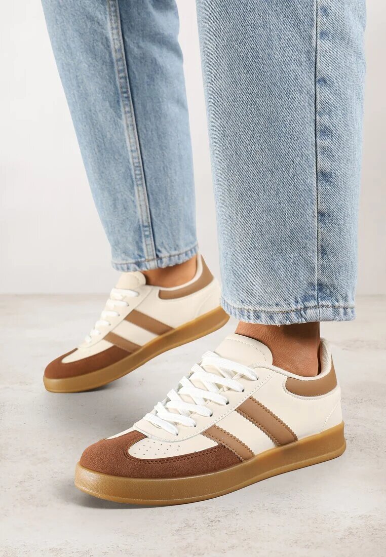 gowin Sneakers Bej-alb în Stilul Tenisilor Clasici Decorați cu Cusături Ivelfia