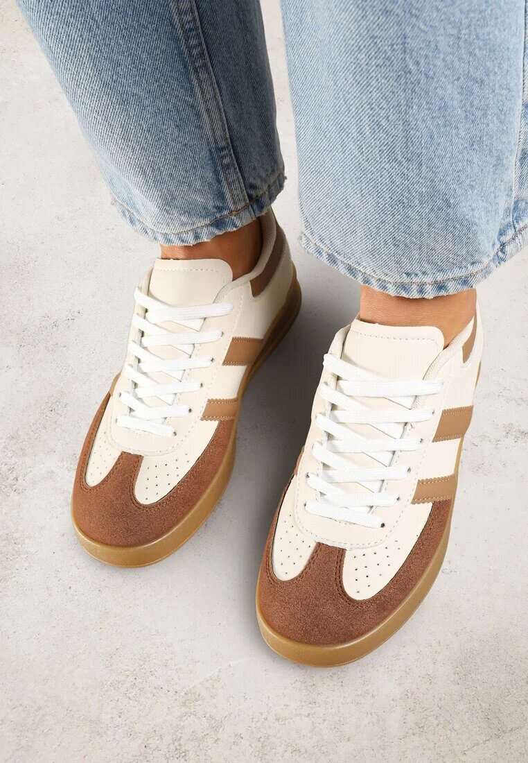 gowin Sneakers Bej-alb în Stilul Tenisilor Clasici Decorați cu Cusături Ivelfia
