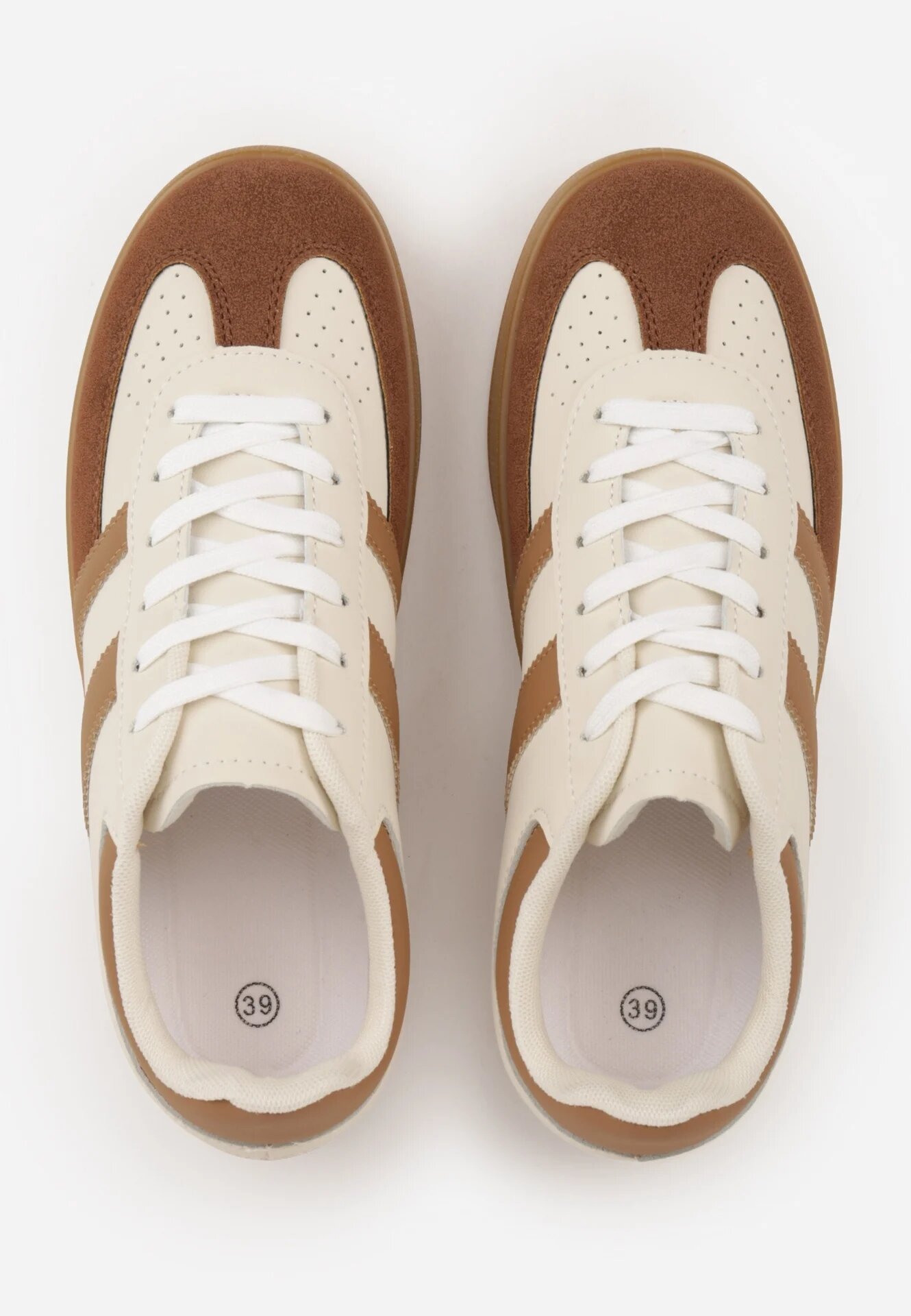 gowin Sneakers Bej-alb în Stilul Tenisilor Clasici Decorați cu Cusături Ivelfia